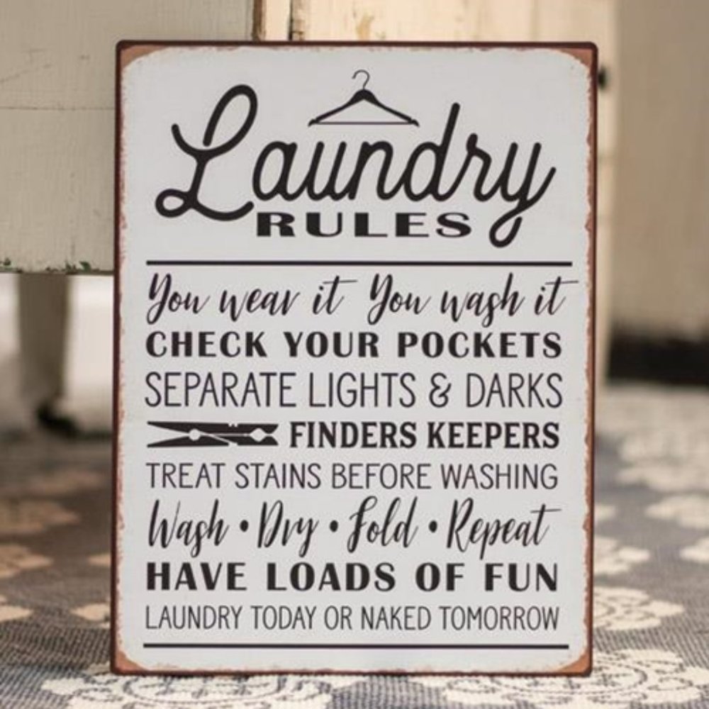 NWT Laundry Rules Distressed Metal Sign - Picture 1 of 2
